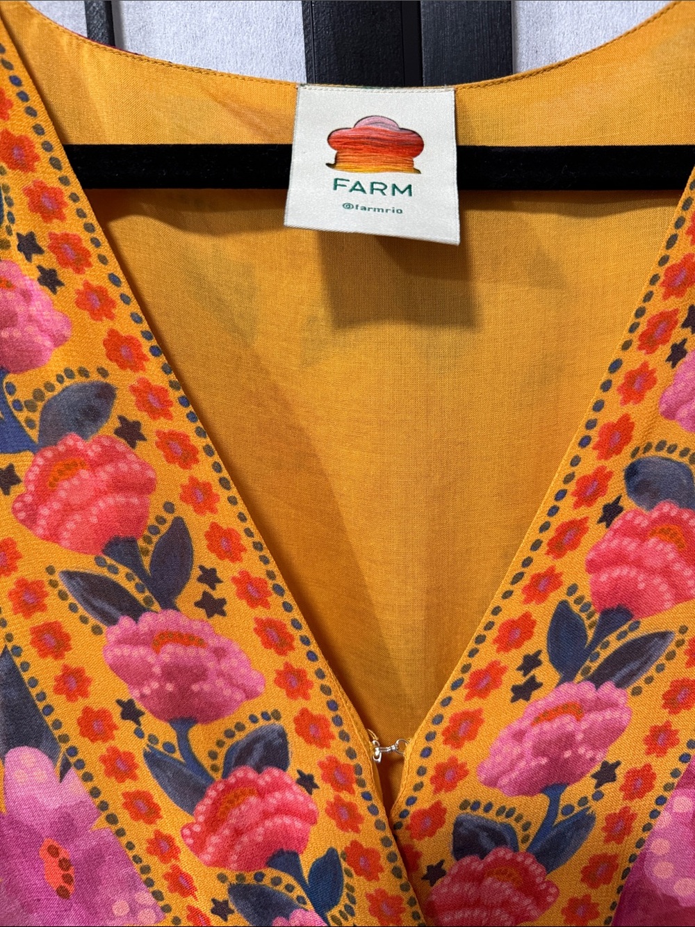 FARM Rio Ruffled Floral Print Georgette Maxi Dress Marigold XL NWOT - Picture 8 of 16